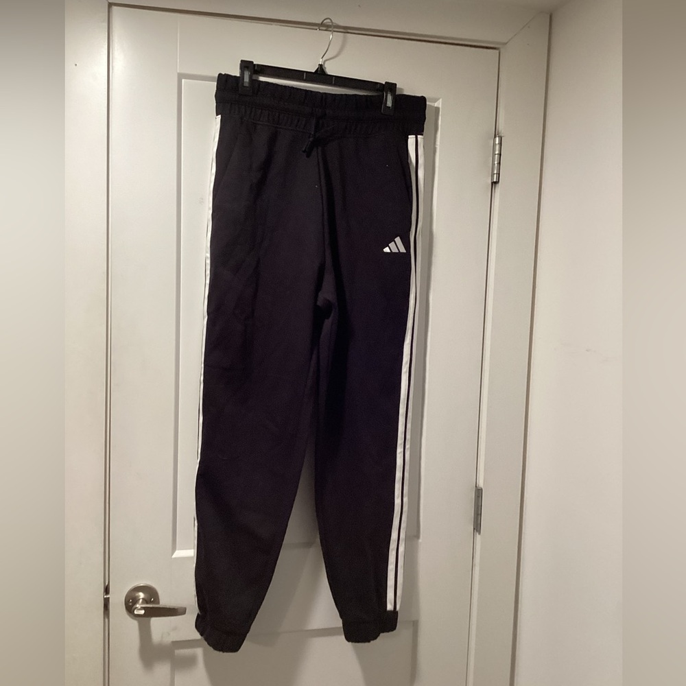 Adidas W 3S FL Pant Black White Stripe Fleece‎ Joggers Sweatpants Womens Large